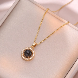 Collana Con Ciondolo A Fiore In Acciaio Al Titanio Zircone Sensibile Alla Temperatura Rotondo Con Zirconia Cubica Donna
