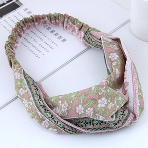 Fascia elastica floreale con motivo a fiori rosa e verdi in tessuto di cotone