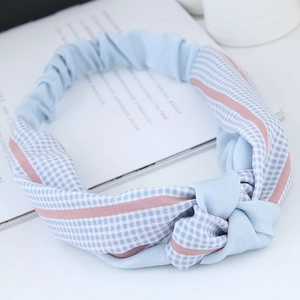 Dames Mode Ruit Hahnentritt Gedraaide Elastische Hoofdband Brede Rand Patchwork Knoop Haarband Zoete Stof Haaraccessoires