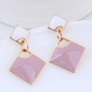 Geometric Square Alloy Dangle Earrings Korean Style Enamel Drip Oil Contrast Color Elegant Sweet Jewelry For Women