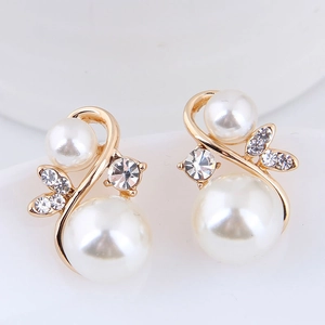 Legierung Künstliche Perlen Strass Ohrstecker Elegante Geometrische Wellenkurve Modeschmuck Für Frauen Süßer Stil Party Geschenk