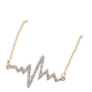 Collier élégant en or avec pendentif pulsation cardiaque serti de zircons brillants