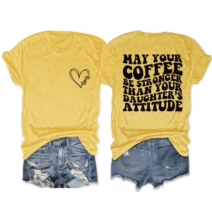 Detailed back and front views of yellow 'Mama' T-shirt with denim shorts outfit