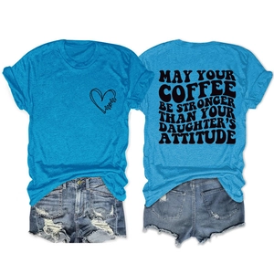 Front and back view of a sky blue short sleeve T-shirt with heart and mom print