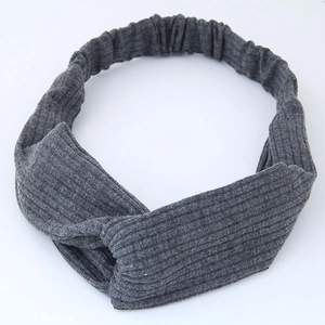 Classic grey twisted knit headband with elastic wide band for daily fashion and sports wear