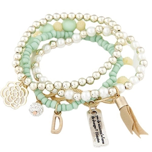 Multilayered Beaded Bracelet Alloy Faux Artificial Pearl Resin Star Moon Charms Leather Tassel Bohemian Jewelry For Women