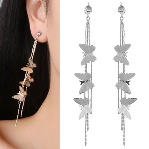 Butterfly Tassel Dangle Earrings With 925 Sterling Silver Earring Post Alloy Rhinestone Long Chain For Women Girls Elegant