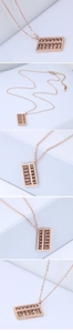 Detailed views of rose gold abacus pendant necklace featuring a polished bead design