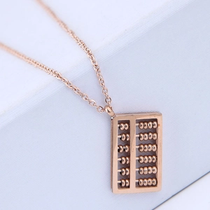 Titanium Steel Necklace For Women Featuring Mini Abacus Pendant Or Round Beads Rose Gold Plated Elegant Jewelry For Ladies