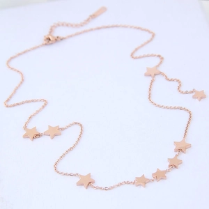 Rose gold stainless steel necklace with multiple star pendants and adjustable O-link chain