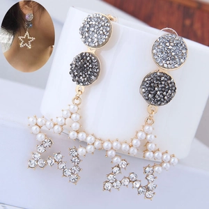 Alloy Strass Kunstperle Stern Hängeohrringe Lange Dangle Geometrische Elegante Modeschmuck Für Frauen Goldton