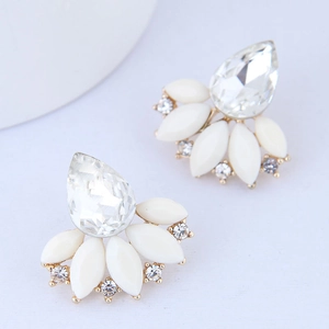 Elegant gold fan-shaped stud earrings with pear-cut crystals and white marquise stones