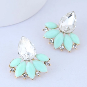 Elegant Flower Cluster Stud Earrings Alloy Gold Plated With Teardrop Crystal And Marquise Resin Stones For Women