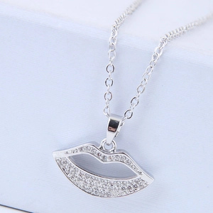 Fashionable Alloy Necklace With Zircon Pendants Heart Lips Bee Animal Design For Women
