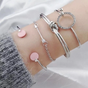 Minimalist Knot Open Cuff Bracelet Alloy Rhinestone Shell Heart Arrow Charm Fashion Jewelry Women