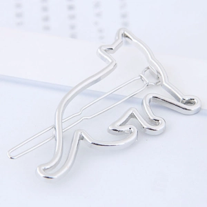 Minimalist silver cat-shaped alloy hair clip with elegant open-cut silhouette design