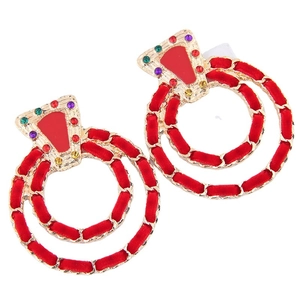 Vintage Statement Double Round Drop Earrings Alloy Rhinestone Velvet Ribbon Woven Jewelry For Women
