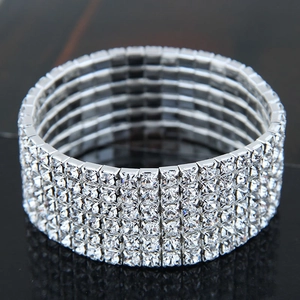 Sparkling multi-row crystal rhinestone bracelet with silver-tone metal and 6 rows of gems