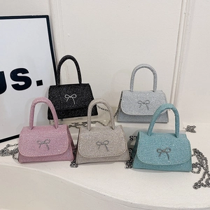 Glittery mini butterfly bow handbags in multiple colors with elegant silver chain straps