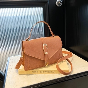 Sac à Bandoulière en Cuir PU Mode pour Femmes Mini Sac à Main Texture Tissée Avec Boucle en Fer à Cheval Dorée Rabat