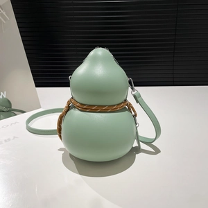 Unique gourd-shaped mint green crossbody bag made of PU leather with decorative rope