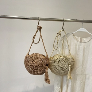 Handmade Straw Woven Round Crossbody Bag For Women Summer Beach Holiday Tassel Shoulder Bag Hollow Out Casual Fashion Bag