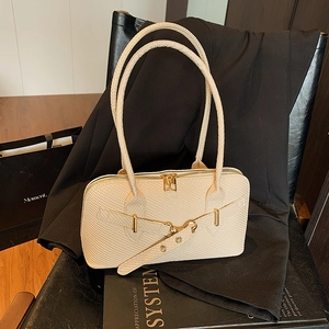 Women Vintage Handbag Textured PU Leather Underarm Shoulder Bag Korean Niche Commuter Fashion Golden Hardware Zipper