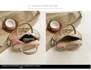 Detail view of the interior compartment and daily storage capacity of the woven handbag