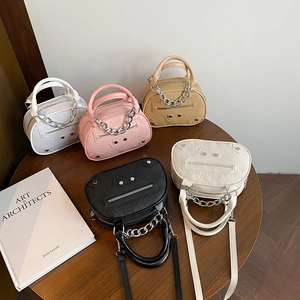 Women Crocodile Pattern Shell Bag Rivet Chain Detail PU Leather Crossbody Bag Motorcycle Style Fashion Shoulder Bag