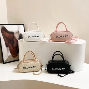 Women Fashion Baguette Bag PU Leather Woven Texture Shoulder Bag Crossbody Handbag With BLONMAY Letter Decor Casual Handbag