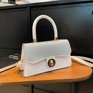Damen Mode PU Leder Umhängetasche Mit Glitzer Pailletten Klappe Rundem Metall Drehverschluss Pendler Kleine Quadratische Tasche