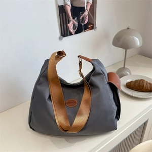 Nylon Tote Bag Large Capacity Crossbody Hobo Shoulder Handbag With Wide Brown Strap Casual Fashion For Women