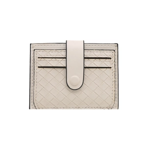 Minimalist woven faux leather card holder wallet for women in creamy white finish
