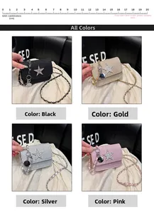 Detailed comparison of chic glitter square bags in black, gold, silver, and pink with 20cm scale