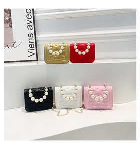 Mini girls' crossbody bags set with heart embossed texture and pearl beaded handles