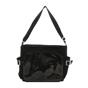 Sac bandoulière noir style ita avec fenêtre transparente en PVC et sangle
