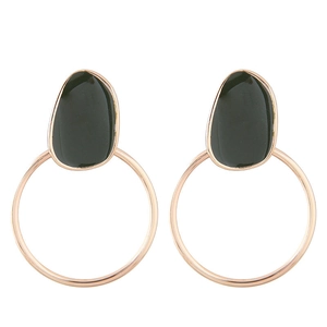 Elegant geometric earrings with black pebble studs and large rose gold metal hoops