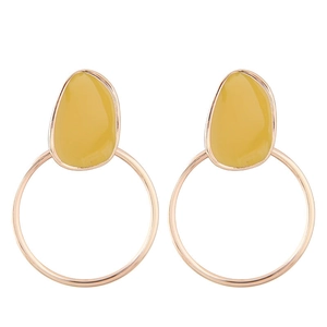 Minimalist geometric circle earrings with mustard yellow enamel and golden rings