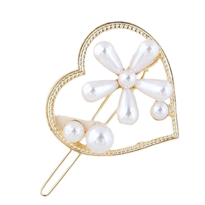 Élégante Pince À Cheveux Fleur En Künstliche Perle D'imitation Alliage Barrette Géométrique Métal Doré Accessoire Doux Femmes Filles