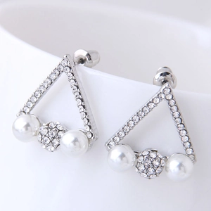 Alloy Rhinestone Faux Artificial Pearl Geometric Triangle Heart Drop Dangle Earrings Vintage Elegant Jewelry For Women