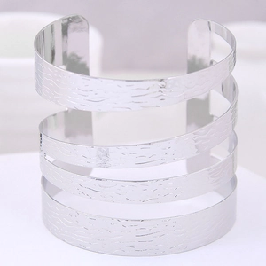 Modern silver multi-layer spiral open cuff bracelet with refined wavy metal textures