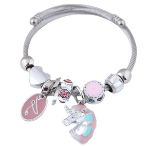 Unicorn Charm Bangle Bracelet Alloy Steel Wire Enamel Rhinestone Heart Love Jewelry Women Girls