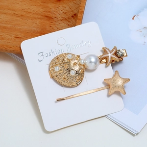 Set fermagli capelli tema marino con conchiglia, stella marina rosa e perle