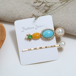 Tropical style 2-piece hair clip set with pineapple charm and faux pearl decoration