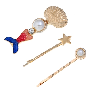 Pince À Cheveux Queue De Sirène Coquillage Étoile Fausse Künstliche Perle Pour Femmes Thème Monde Sous-Marin Bijoux En Alliage Émail