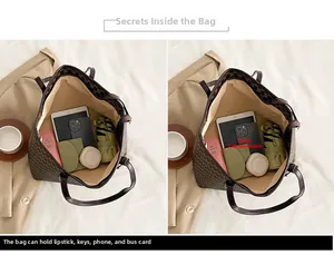 Detailed view of the large capacity monogram tote interior holding a tablet and umbrella
