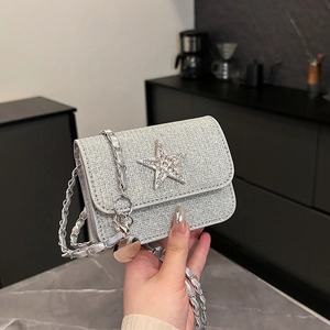 Borsa a Catena Quadrata Piccola da Donna Con Decorazione a Stella in Strass Glitterati Borsa a Tracolla alla Moda per Feste e Appuntamenti