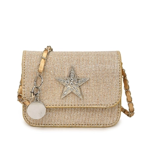 Borsa a tracolla dorata glitterata con stella di strass e catena elegante