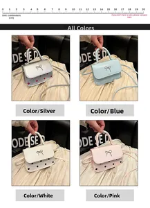 Mini sacs à main à pois avec nœuds en métal en cuir argenté, bleu, blanc et rose