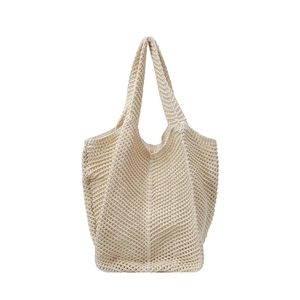 Summer resort style cream woven tote bag with large capacity and shoulder strap